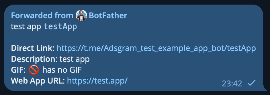 Telegram direct link and Web app url forwarded message