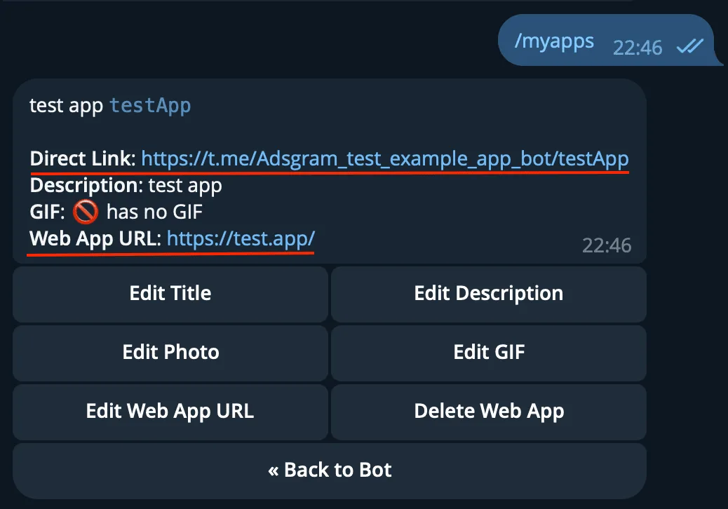 Get Telegram direct link and Web app url