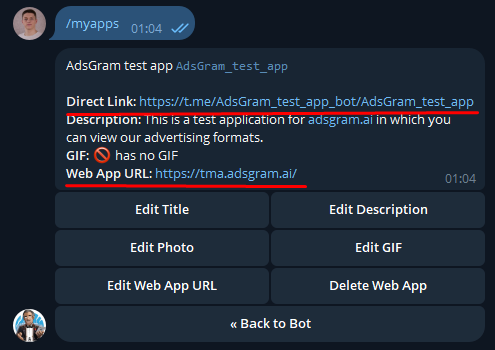 Get Telegram direct link and Web app url