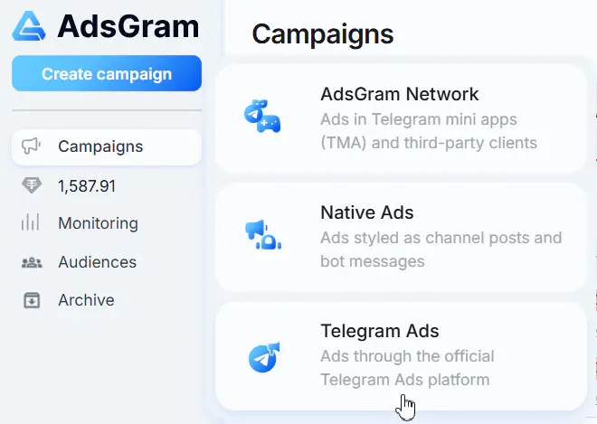 Launch tgAds campaign