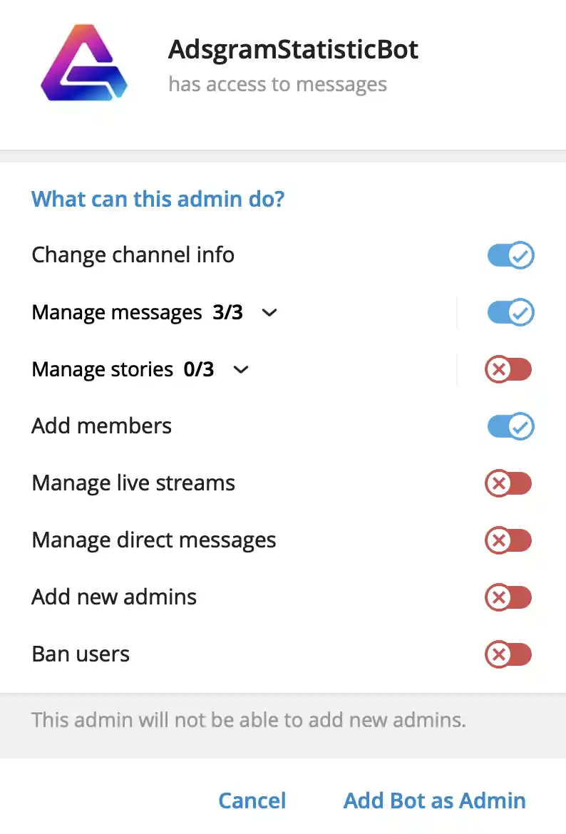 Add bot as admin