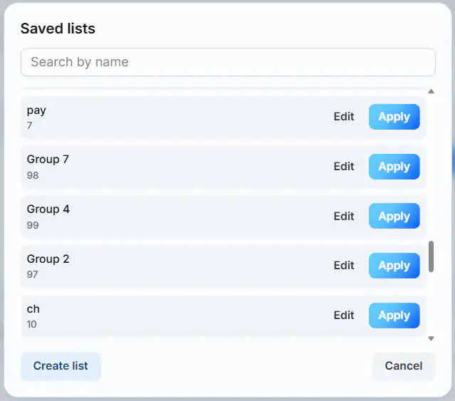 TgAds saved lists