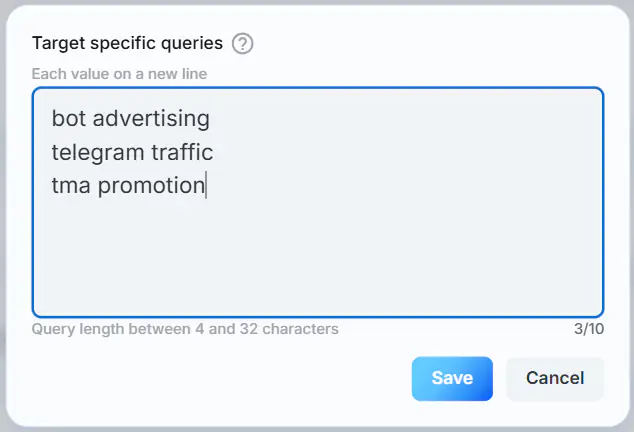TgAds search queries