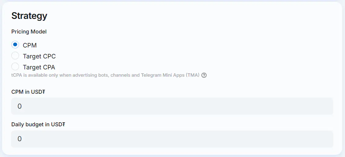 TgAds strategy CPM