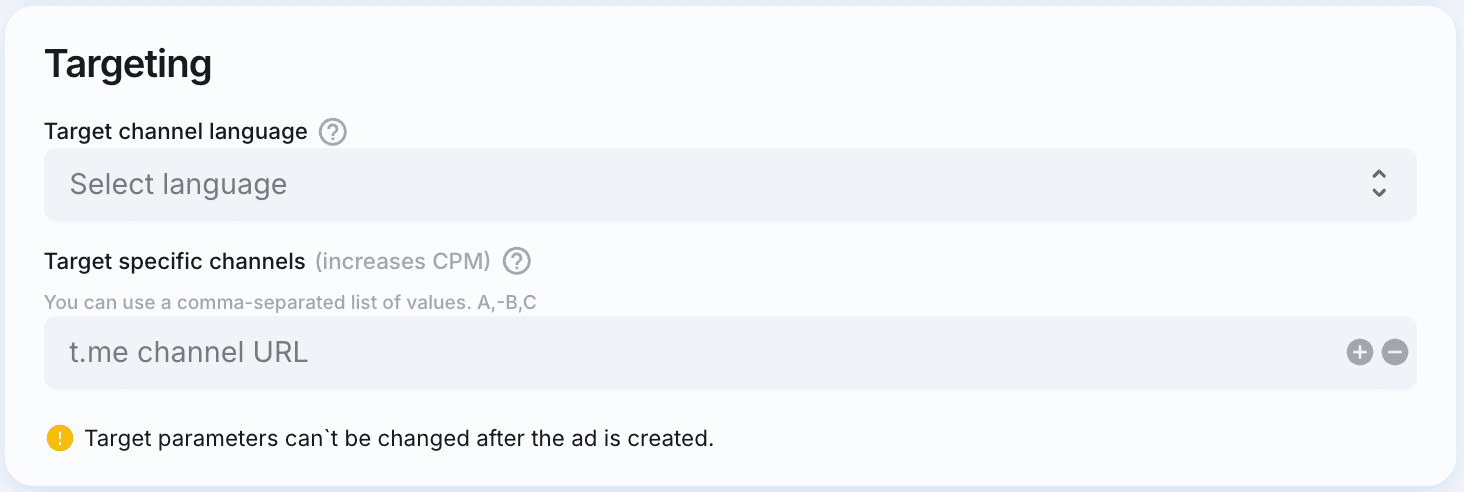 TgAds targeting channels