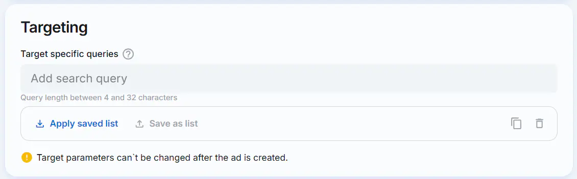 TgAds targeting search